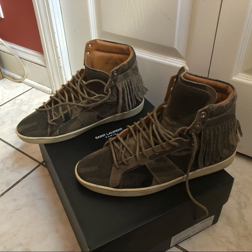 Saint Laurent fringe camouflage sneakers